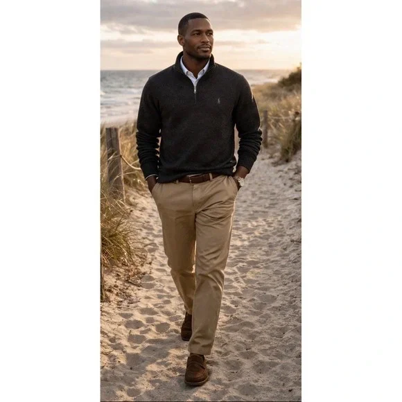 Polo Ralph Lauren Quarter Zip Sweater Charcoal Gray Cotton Blend Preppy Luxury S