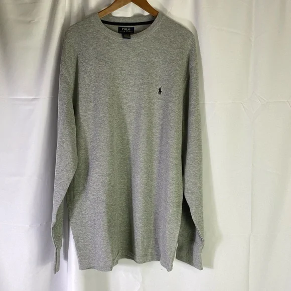 Ralph Lauren Polo, heather grey long‎ sleeve waffle knit shirt.
