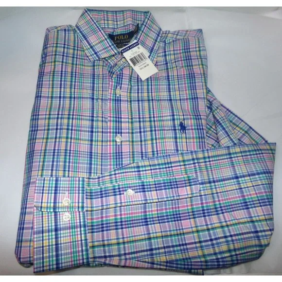 POLO RALPH LAUREN MEN'S‎ L/S SLIM FIT DRESS SHIRT~15 1/2 - 34/35~PLAID~NWT