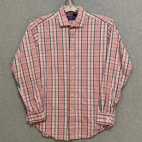 POLO RALPH LAUREN Men's L Estate Sport Cotton Pink Green Plaid Button Up Shirt