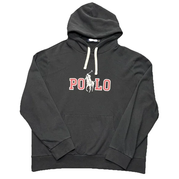 Polo Ralph Lauren Men's XL Big‎ Pony Cotton Blend Graphic Hoodie Black