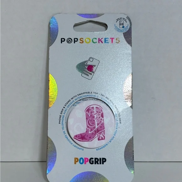 PopSockets PopGrip Pink Cartoon Western Boot Swappable Top Grip & Stand Support