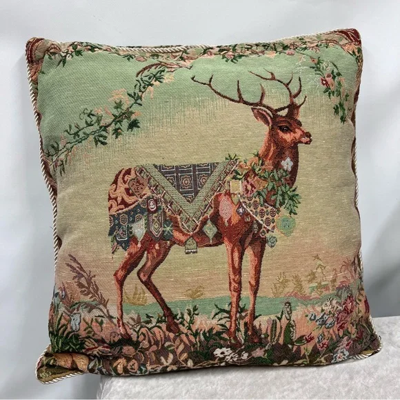 Vintage Elegant Deer Tapestry throw accent Pillowcase needlepoint