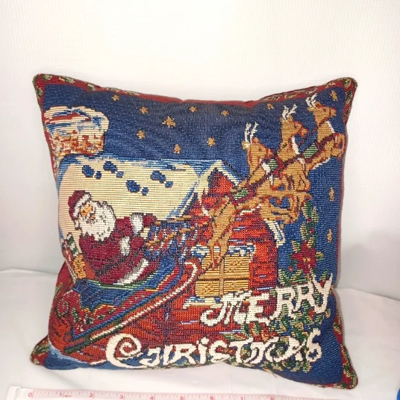 Vintage Tapestry Festive Christmas Pillow with Santa Design