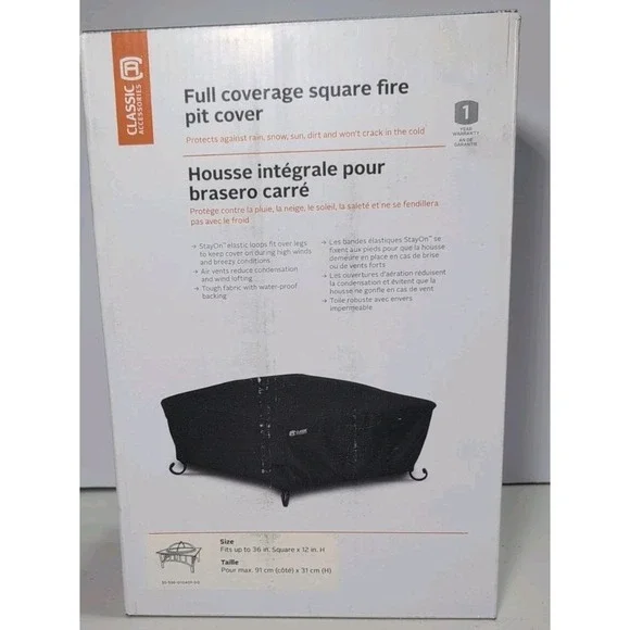 Classic Accessories Water-Resistant 36 Inch Full Coverage Square Fire Pit Cover,