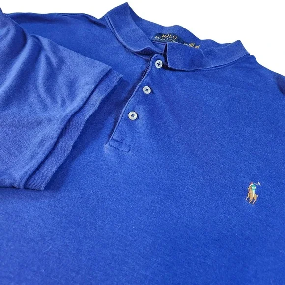 RALPH LAUREN Polo Shirt Mens 3XB Blue Big &‎ Tall Short Sleeve Flesh Pony Logo