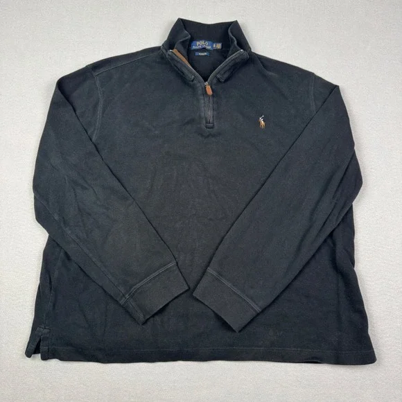 Polo Ralph Lauren Mens XL Estate Rib Quarter Zip Pullover Black Cotton Sweater