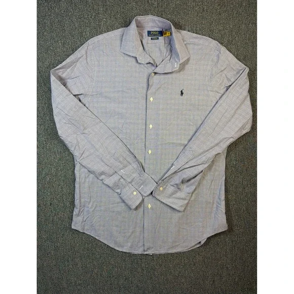 Polo Ralph Lauren Mens Classic Fit Glen Plaid Button Down Shirt Blue White Large