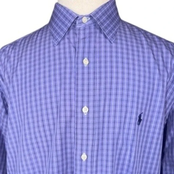 Polo Ralph Lauren Andrew Mens Purple Plaid Button Down Shirt 17.5 36/37 Cotton