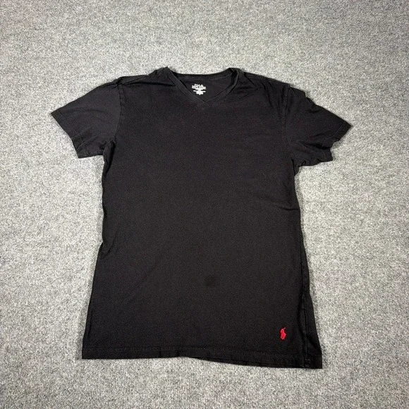 Polo Ralph Lauren T Shirt Slim Fit‎ Mens Large Black Red Logo Pony V Neck