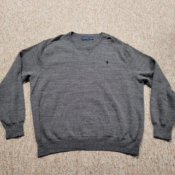 Polo Ralph Lauren Sweater Mens 2XL Gray Crewneck Knit Pullover Pony Rugby XXL