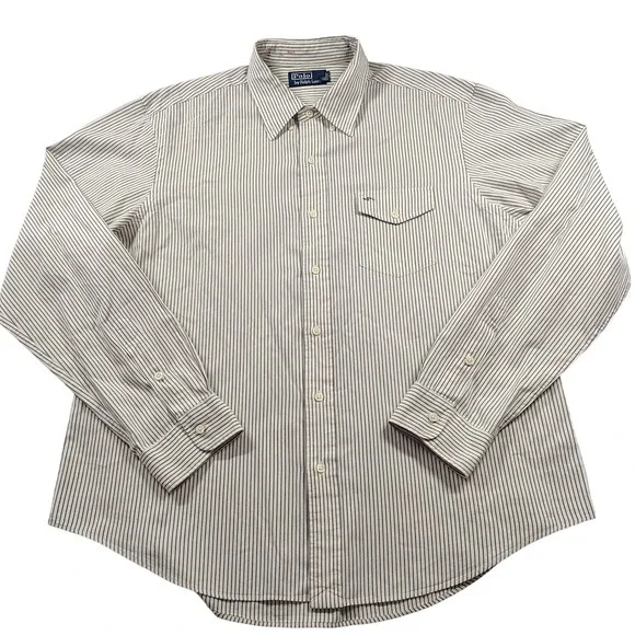 Polo Ralph Lauren Mens XL Striped Button Down Shirt Grey White Flap Pocket RPL