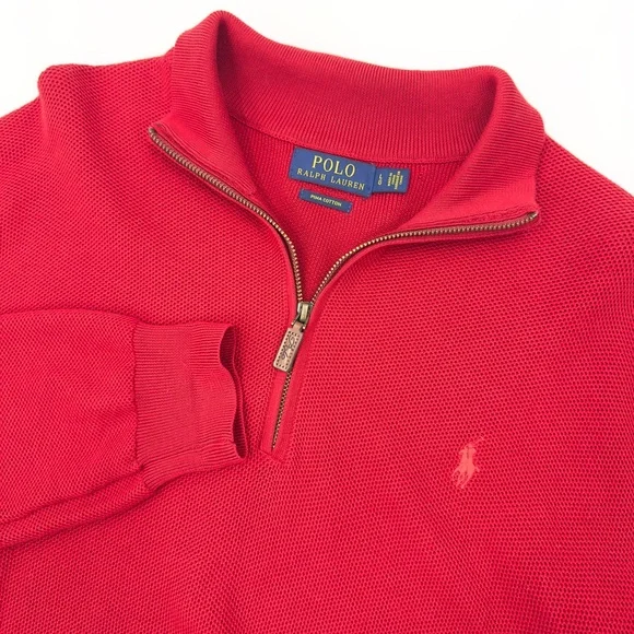 Polo Ralph Lauren 1/4 Zip Pima Cotton Pullover Mens Size Large Red Long Sleeve