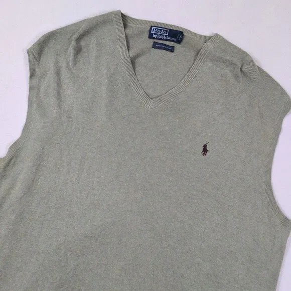Vtg Polo Ralph Lauren Sweater Vest 3XLT Tall Green Pima Cotton V Neck Pony Logo