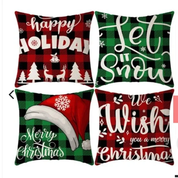 Festive Holiday Pillow Covers Set of 4 - Red and Green 20”X20”