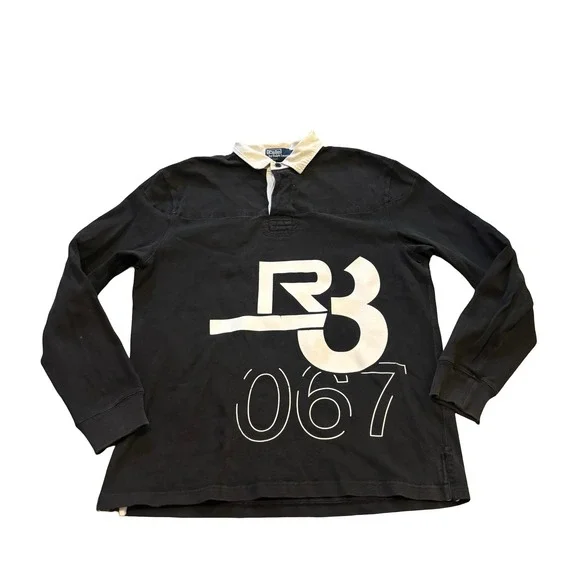Polo Ralph Lauren Mens Custom Fit Graphic Rugby Shirt Black R3 067 Size L