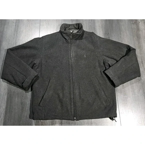 Vintage Polo Ralph Lauren Wool Bomber Jacket Men L Gray Pony Quilt Lined Y2K 90s