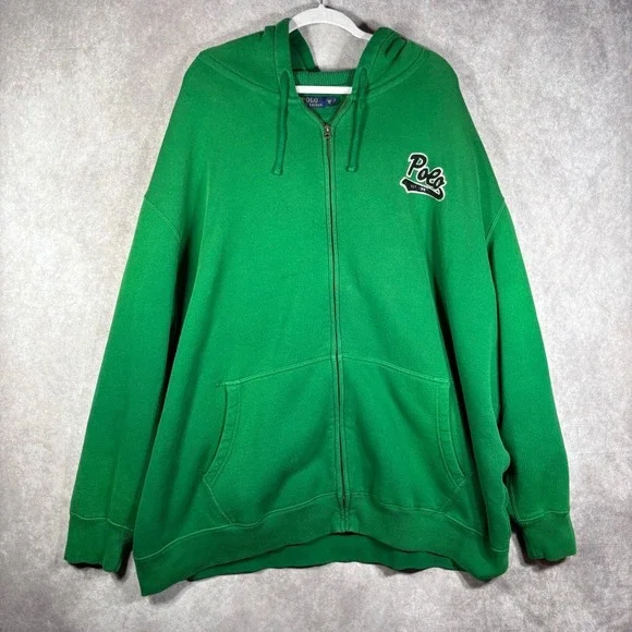 Polo Ralph Lauren Hoodie Mens 3XB Green Full Zip Graphic Fleece Big &‎ Tall