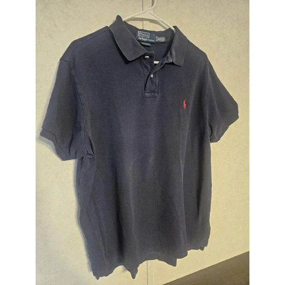 Polo Ralph‎ Lauren Men's XL Custom-Fit Polo Shirt Navy Blue Red Pony Logo