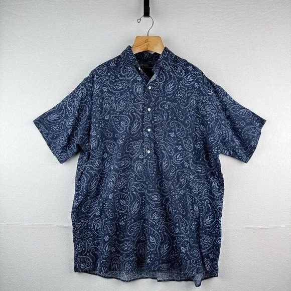 Vtg Polo By Ralph Lauren Mens XL Cambridge Paisley Hawaiian Shirt 100%‎ Linen