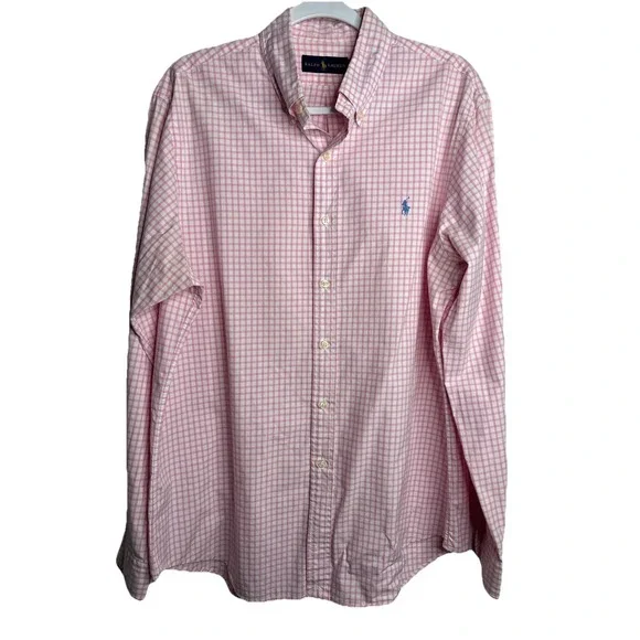 POLO Ralph Lauren PINK Gingham with Purple Pony Button-Down Shirts Size Large