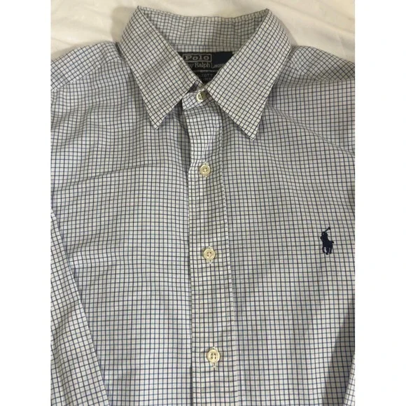 Polo Ralph Lauren Alcott Shirt Mens 16.5 Blue White‎ Grid Check Button Down