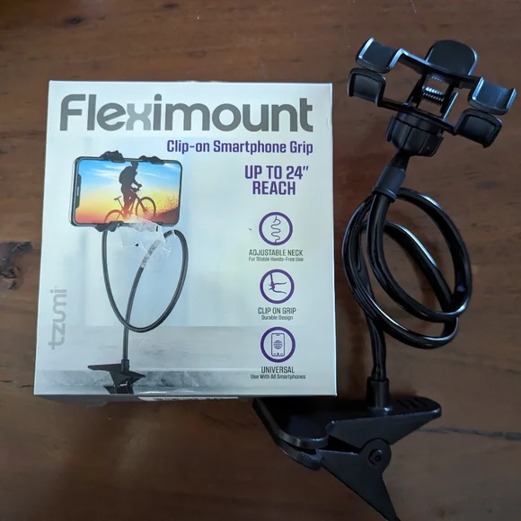 Fleximount clip-on Smartphone grip mount tzumi universal black car bike desk