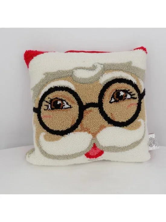 Santa Claus Face Throw Pillow Glasses Red Hat Decorative 16 x 16 Christmas New