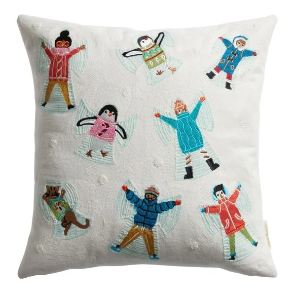 Embroidered Snow Angels Pillow