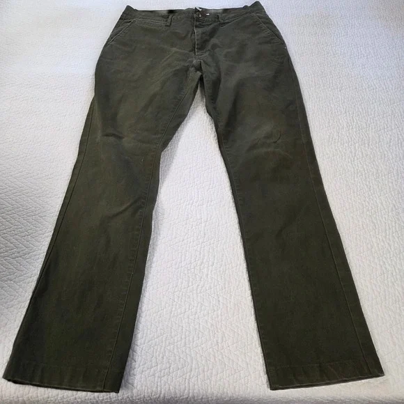 Taylor Stitch Mens 34 Olive Green Organic Cotton Stretch Chino Pants Slim Fit