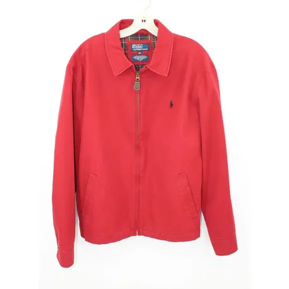 Vintage Polo Ralph Lauren Harrington Jacket Men's Red Full Zip Outerwear Size XL