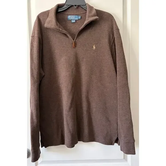 Vintage Polo Ralph Lauren Quarter Zip Brown Sweater Mens Large Knit Pullover EUC