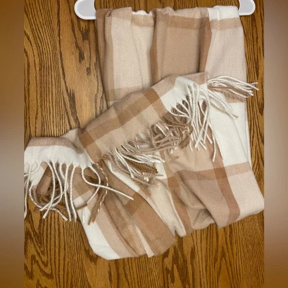 Sonoma Tan and Cream Plaid Throw Blanket