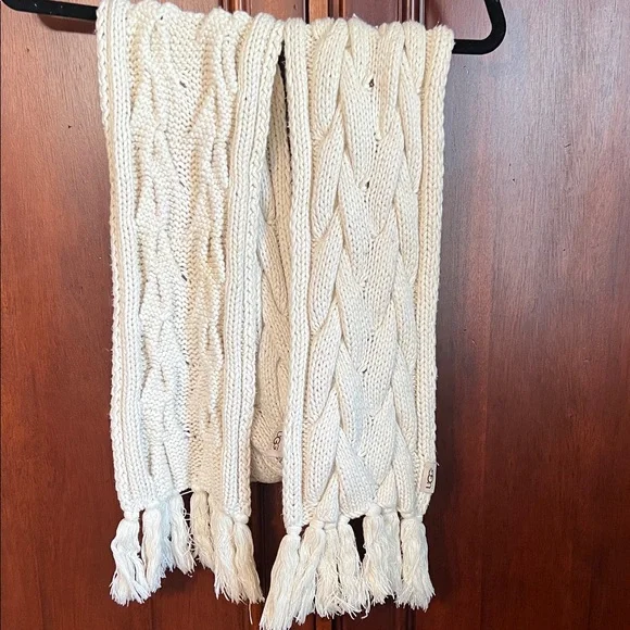 UGG Cream Cable Knit Scarf with Tassels