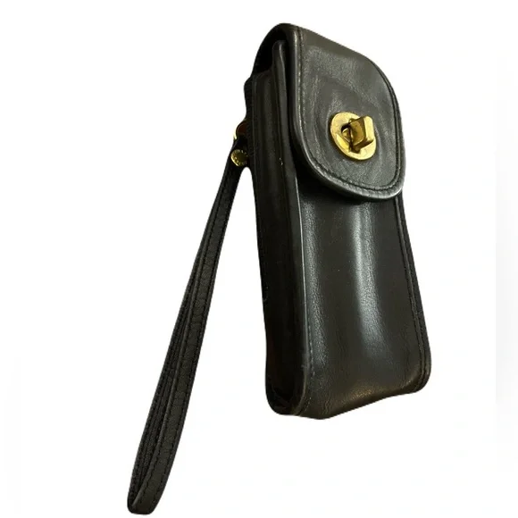 Black Coach Leather Phone Case with Gold Accents