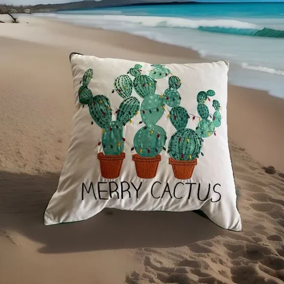 Merry Cactus Christmas Throw Pillow Boho Desert 20x20 Waterfowl Feather