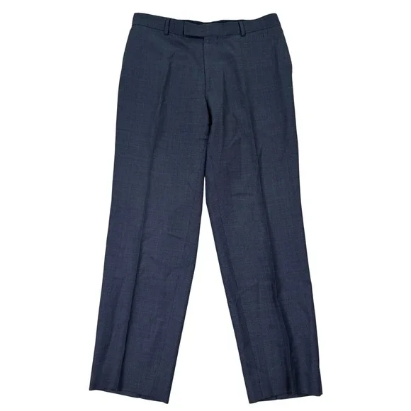 Hugo Boss Mens 33x31 Dress Pants Blue Virgin Wool Flat Front Straight Leg Casual