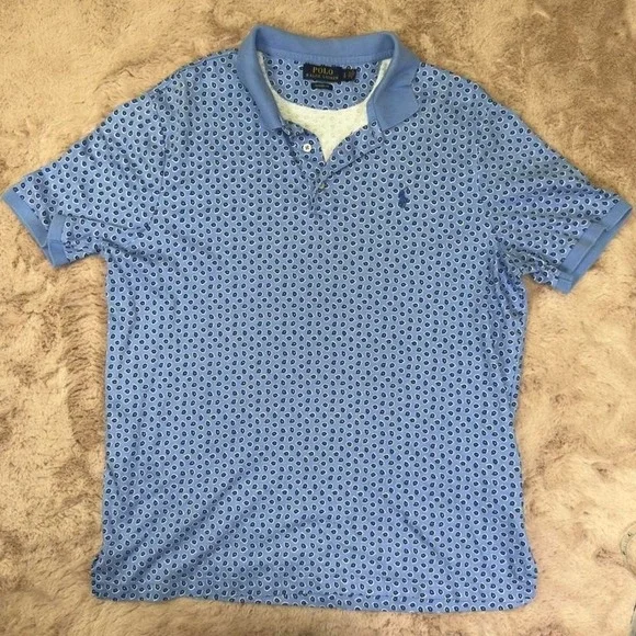 patterned polo shirt by Ralph Lauren, collard shirt, spring clothes, blue polo‎