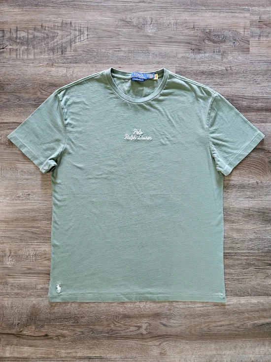 Polo Ralph Lauren Chain Stitch Script Logo Sage Green Classic Fit T-Shirt