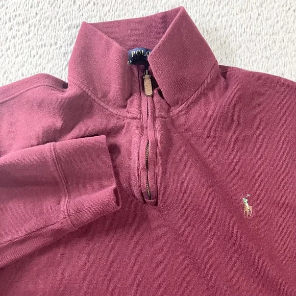 Polo Ralph Lauren Sweater Mens Large Red Estate‎ Rib 1/4 Zip Mock Neck Cotton
