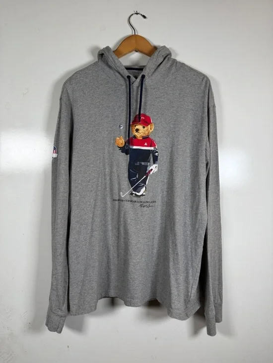 2020 Ryder Cup Bear Polo by Ralph Lauren Grey Bear Graphic Hoodie Size Large