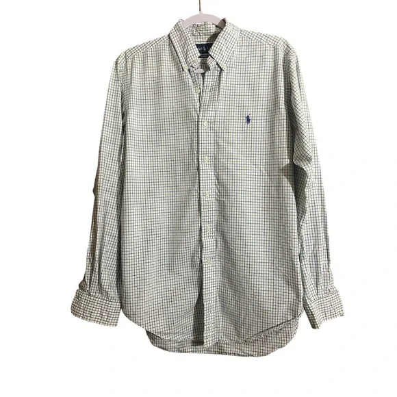 Polo Ralph Lauren Mens Classic F Tattersall Check Button Down Shirt Green Blue M