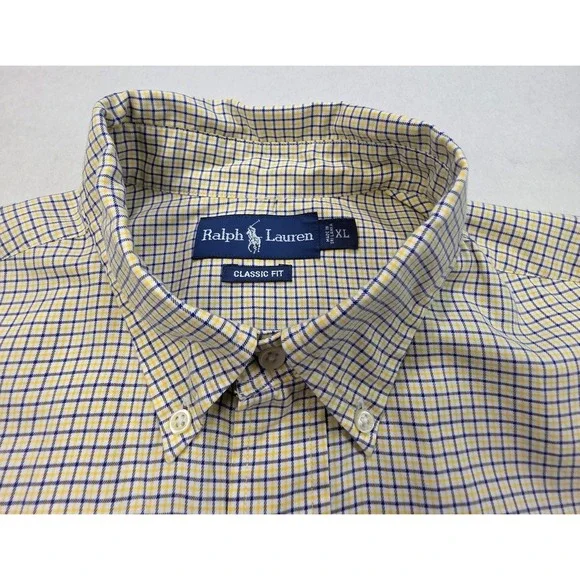 Polo Ralph Lauren Shirt Mens XL Blue Yellow White Classic Fit Oxford LIMITED USE