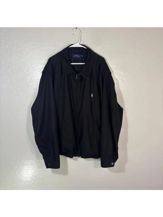 Polo Ralph Lauren Jacket Mens Big 4X Black Harrington Cotton Lined Windbreaker