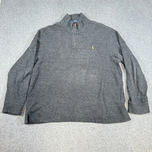 Polo Ralph Lauren Sweater Mens XL‎ Gray 1/4 Zip Pullover Estate Rib Knit Pony