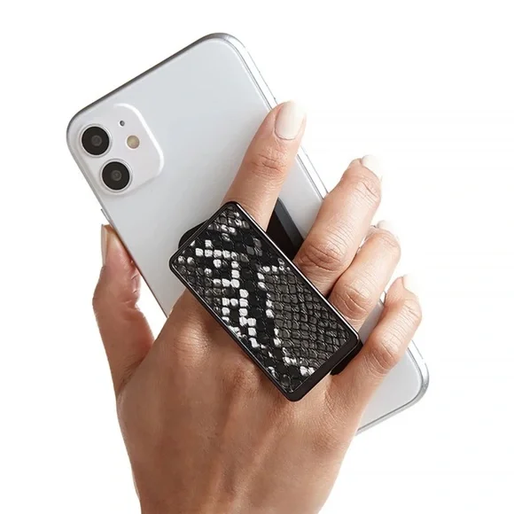 Handl Stick Phone Grip & Stand Premium Collection Black & White Snakeskin