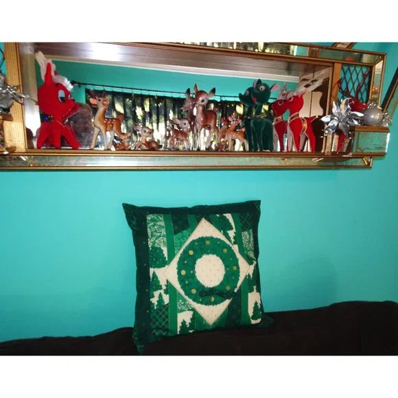 Vintage Large Country Christmas Tree & Wreath Pillow decorative throw pillow