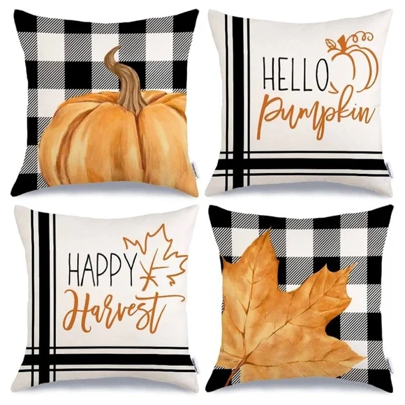 🌸NEW Fall Pillow Covers 18x18 Set of 4 for Fall Decor Plaid Pumpkin Maple