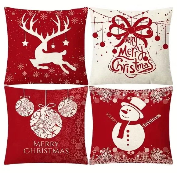 4pcs Christmas Pillowcases,17.7x17.7 Inch, Set Of 4, Pillow Inserts Not Included