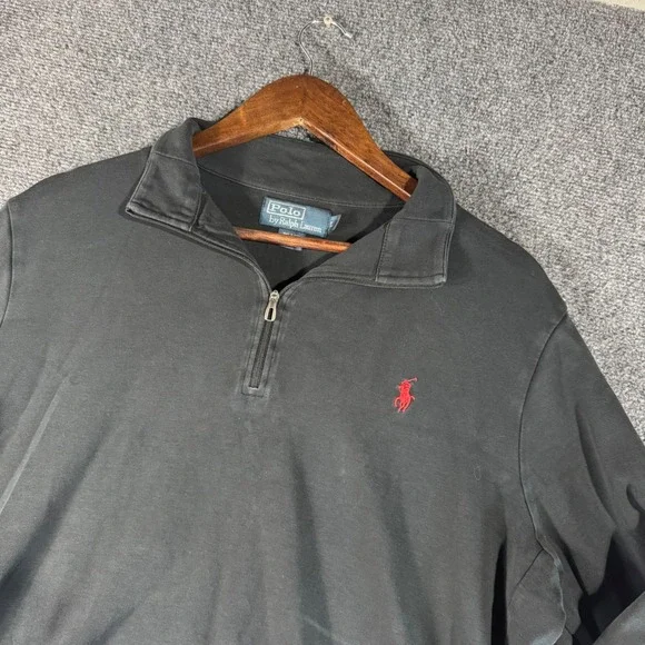 Polo Ralph Lauren Mens Black 100% Pima Cotton Quarter Zip Pullover Sweater Large